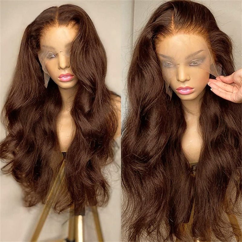 Brown Balayage human hair Lace Front Wigs 13x6 Body Wave Transparent Lace Wigs 180% Density - Perismoda Hair