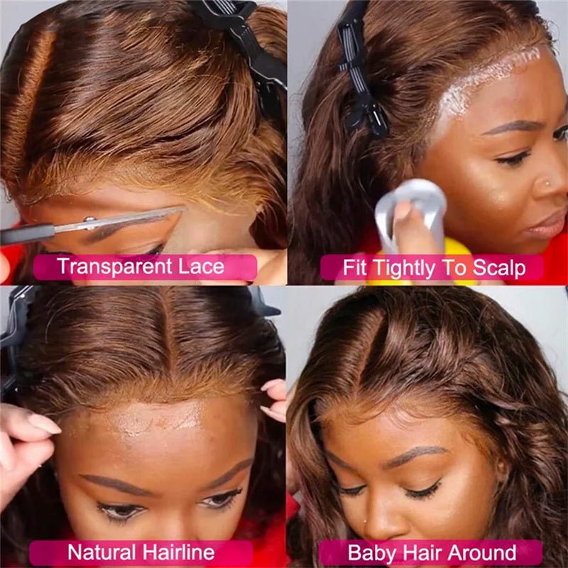 Brown Balayage human hair Lace Front Wigs 13x6 Body Wave Transparent Lace Wigs 180% Density - Perismoda Hair