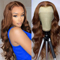 Brown Balayage human hair Lace Front Wigs 13x6 Body Wave Transparent Lace Wigs 180% Density - Perismoda Hair