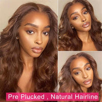Brown Balayage human hair Lace Front Wigs 13x6 Body Wave Transparent Lace Wigs 180% Density - Perismoda Hair