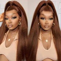 Brown Kinky Straight Human Hair Wigs 13x4 Transparent Lace Frontal Wig for Women 100% Virgin Human Hair - Perismoda Hair