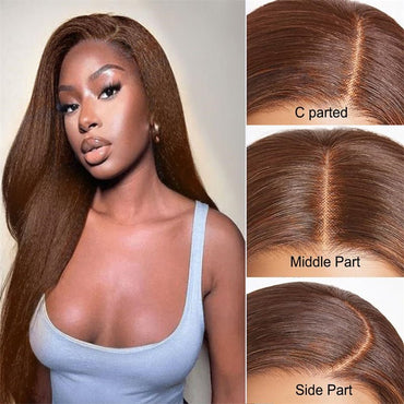 Brown Kinky Straight Human Hair Wigs 13x4 Transparent Lace Frontal Wig for Women 100% Virgin Human Hair - Perismoda Hair
