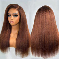 Brown Kinky Straight Human Hair Wigs 13x4 Transparent Lace Frontal Wig for Women 100% Virgin Human Hair - Perismoda Hair