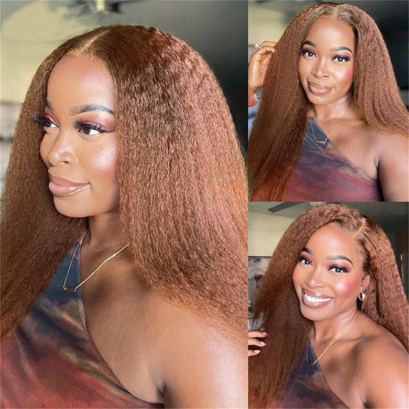 Brown Kinky Straight Human Hair Wigs 13x6 Transparent Lace Frontal Wig for Women 100% Virgin Human Hair - Perismoda Hair