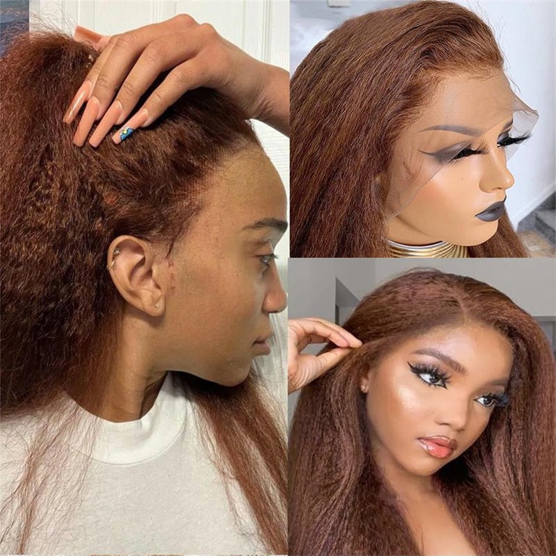 Brown Kinky Straight Human Hair Wigs 13x6 Transparent Lace Frontal Wig for Women 100% Virgin Human Hair - Perismoda Hair