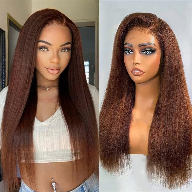 Brown Kinky Straight Human Hair Wigs 13x6 Transparent Lace Frontal Wig for Women 100% Virgin Human Hair - Perismoda Hair