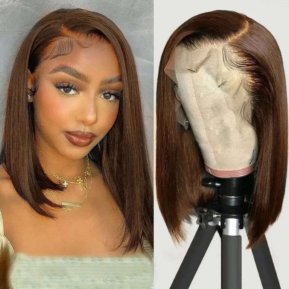Brown Wig Human Hair Short Bob Wig Straight Hairstyle 180% Density Colored Bob Wig - Perismoda Hair