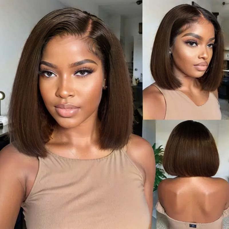 Brown Wig Human Hair Short Bob Wig Straight Hairstyle 180% Density Colored Bob Wig - Perismoda Hair