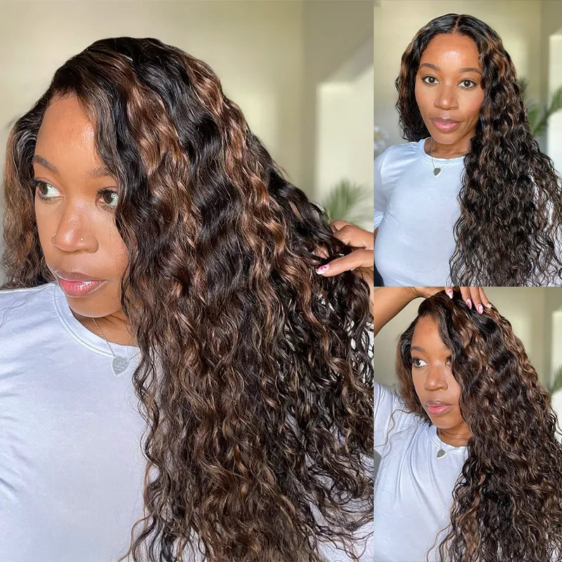 Perismoda Water Wave 360 Lace Frontal Wig Pre-Bleached & Pre-Cut Brown Balayage with Invisi Strap Adjustable Fit
