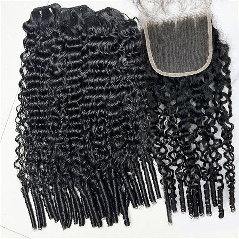 Burmese Curly Hair Indian Human Hair 3 Bundles With 4x4 Lace Closure - Perismoda Hair