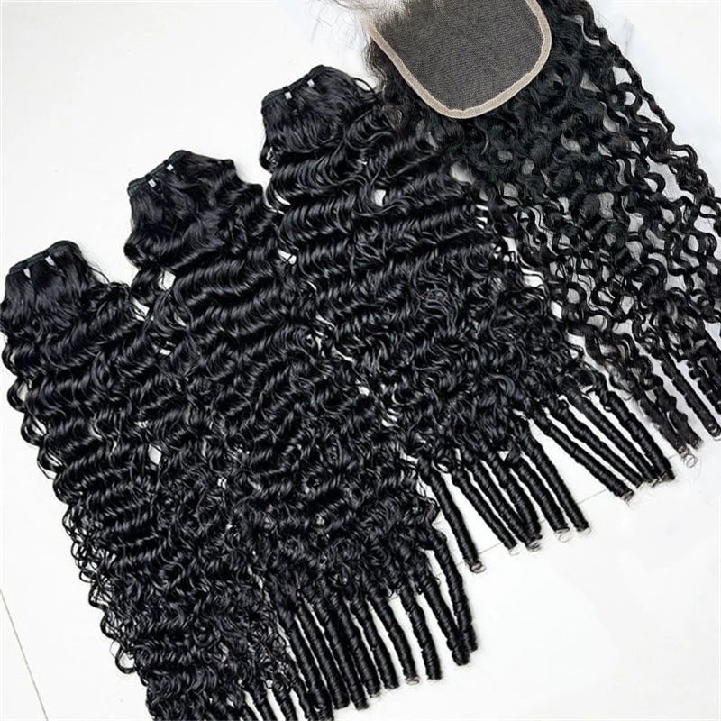 Burmese Curly Hair Indian Human Hair 3 Bundles With 4x4 Lace Closure - Perismoda Hair