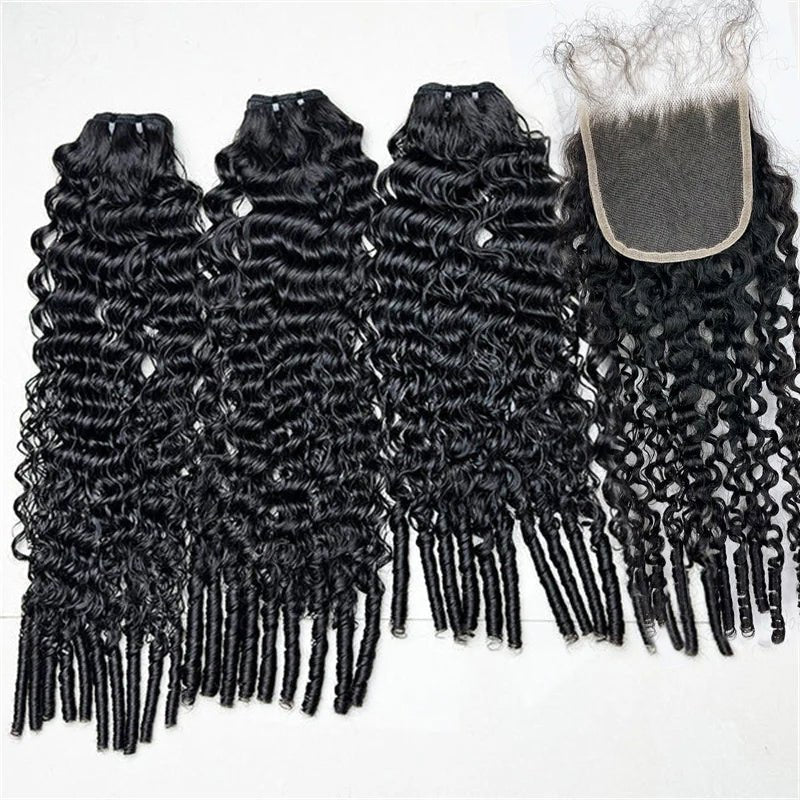 Burmese Curly Hair Indian Human Hair 3 Bundles With 4x4 Lace Closure - Perismoda Hair