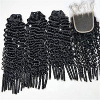 Burmese Curly Hair Indian Human Hair 3 Bundles With 4x4 Lace Closure - Perismoda Hair