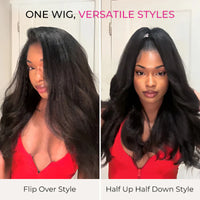 Perismoda 3 In 1  Wear Go Half Wig Invisible Hairline Kinky Straight Flip Over Wig Glueless For Beginner Fridenly