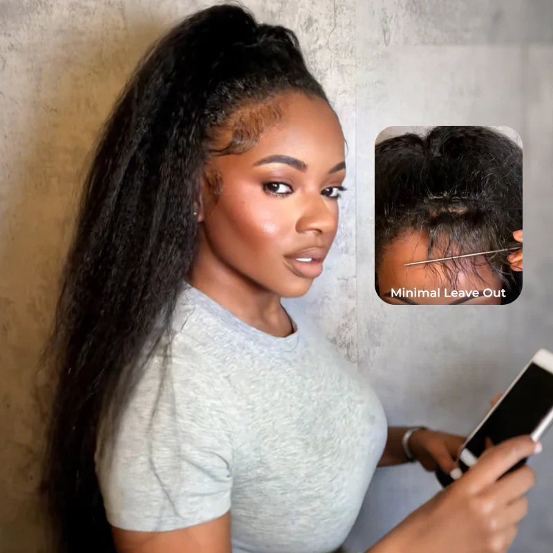 Perismoda 3 In 1  Wear Go Half Wig Invisible Hairline Kinky Straight Flip Over Wig Glueless For Beginner Fridenly
