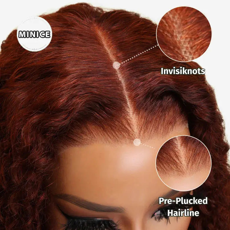 Perismoda #33 Reddish Brown Kinky Curly 7*5 Ready To Go Invisible Knot  Human Hair Wigs