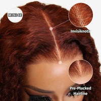 Perismoda #33 Reddish Brown Kinky Curly 7*5 Ready To Go Invisible Knot  Human Hair Wigs