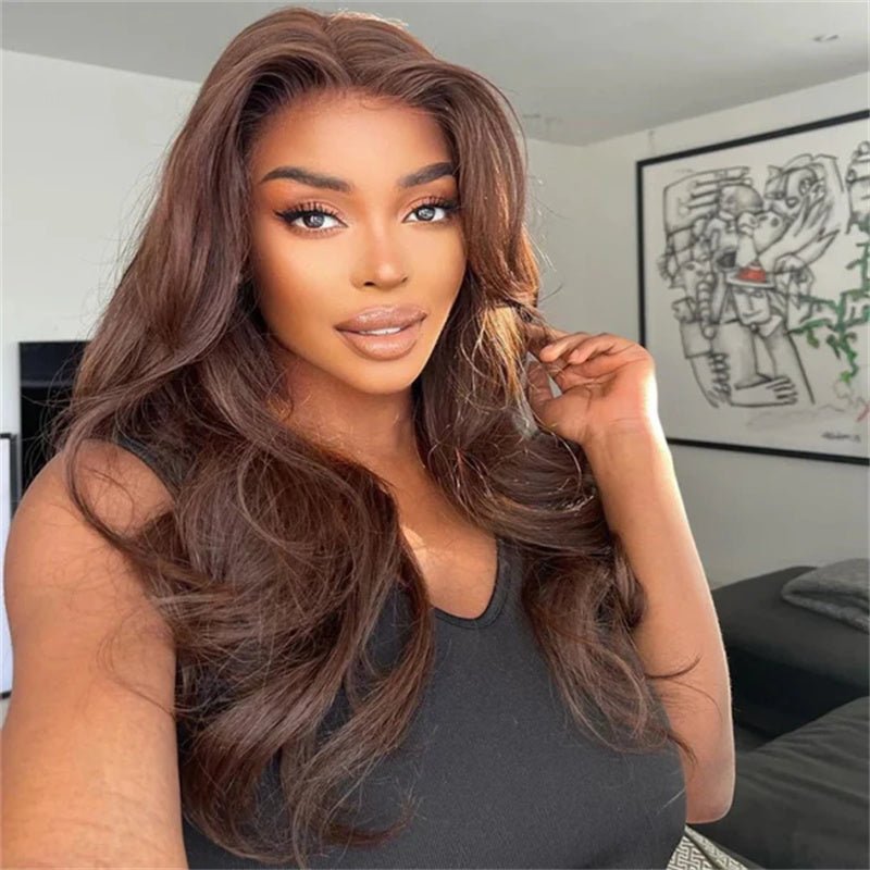 Chestnut Brown Color 13x4 Transparent Lace Frontal Wig Body Wave Human Hair Wigs 180% Density - Perismoda Hair