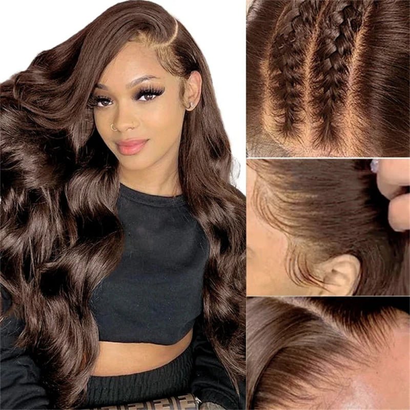 Chestnut Brown Color 13x4 Transparent Lace Frontal Wig Body Wave Human Hair Wigs 180% Density - Perismoda Hair