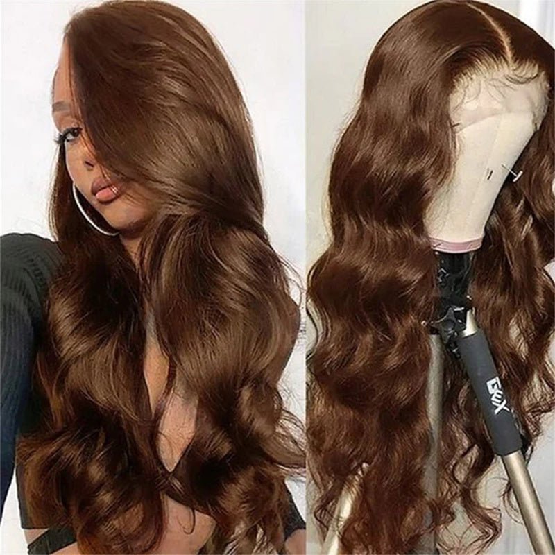 Chestnut Brown Color 13x4 Transparent Lace Frontal Wig Body Wave Human Hair Wigs 180% Density - Perismoda Hair