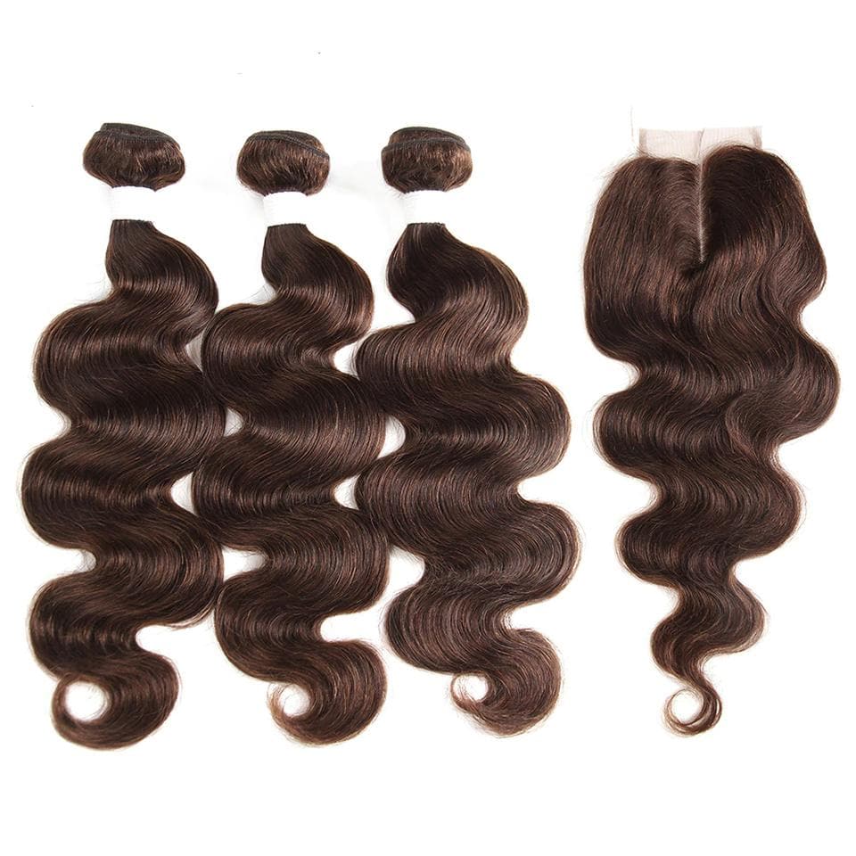 Chocolate Brown Body Wave 3 Bundles With 4X4 Lace Closure 100% virgin human hair - Perismoda Hair