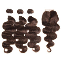 Chocolate Brown Body Wave 3 Bundles With 4X4 Lace Closure 100% virgin human hair - Perismoda Hair