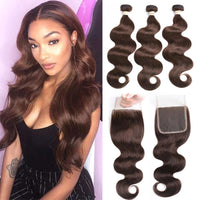 Chocolate Brown Body Wave 3 Bundles With 4X4 Lace Closure 100% virgin human hair - Perismoda Hair
