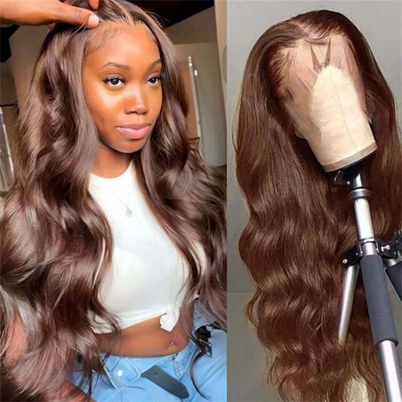 Chocolate Brown Colored Lace Front Wigs Human Hair with Baby Hair Body Wave 13x4 Wigs Pre Plucked - Perismoda Hair