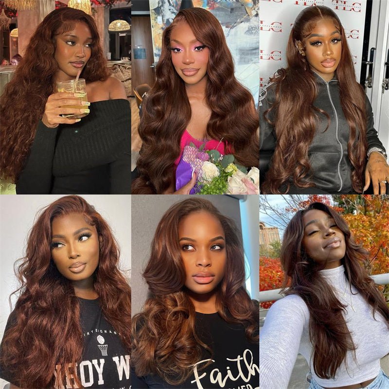 Chocolate Brown Colored Lace Front Wigs Human Hair with Baby Hair Body Wave 13x4 Wigs Pre Plucked - Perismoda Hair