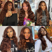 Chocolate Brown Colored Lace Front Wigs Human Hair with Baby Hair Body Wave 13x4 Wigs Pre Plucked - Perismoda Hair