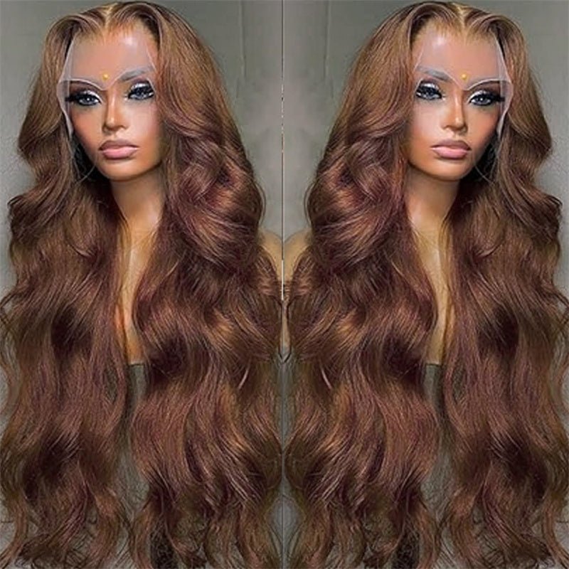 Chocolate Brown Colored Lace Front Wigs Human Hair with Baby Hair Body Wave 13x4 Wigs Pre Plucked - Perismoda Hair