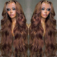 Chocolate Brown Colored Lace Front Wigs Human Hair with Baby Hair Body Wave 13x4 Wigs Pre Plucked - Perismoda Hair