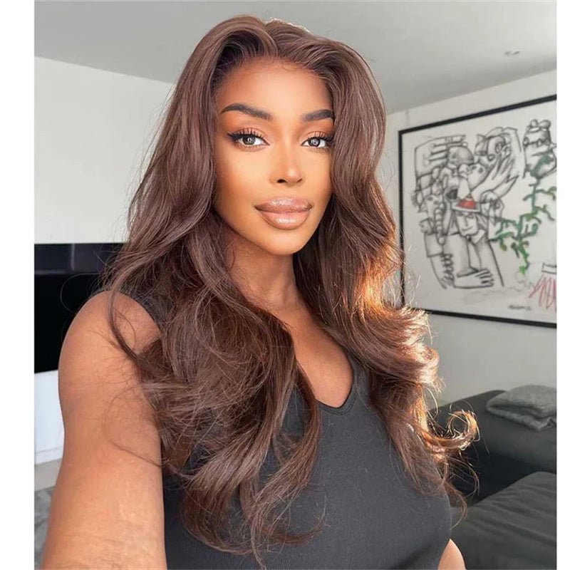 Chocolate Brown Colored Lace Front Wigs Human Hair with Baby Hair Body Wave 13x4 Wigs Pre Plucked - Perismoda Hair