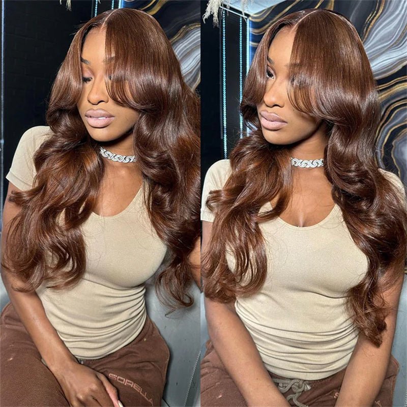 Chocolate Brown Colored Lace Front Wigs Human Hair with Baby Hair Body Wave 13x4 Wigs Pre Plucked - Perismoda Hair