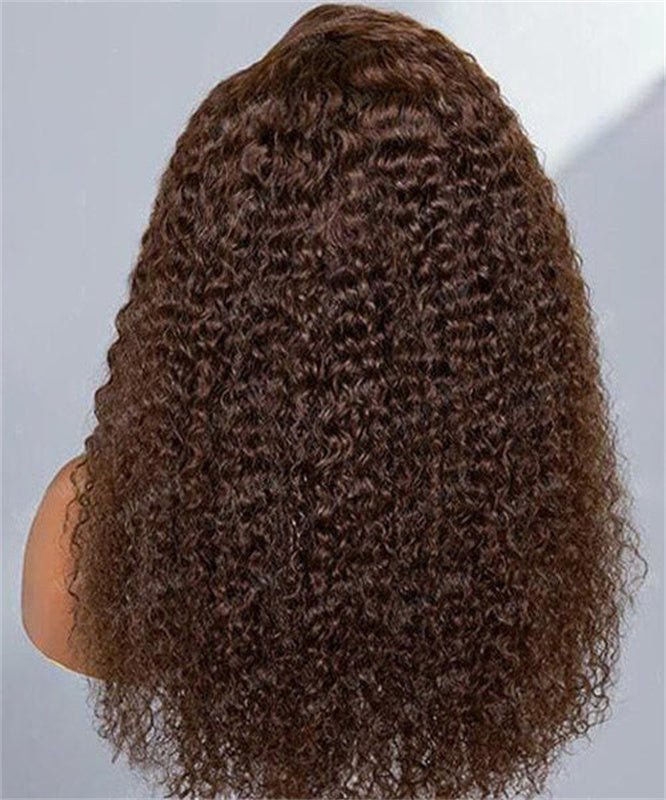 Chocolate Brown Kinky Curly Lace Front Wig Human Hair 13x4 Transparent Lace Frontal Wigs 180% Density - Perismoda Hair
