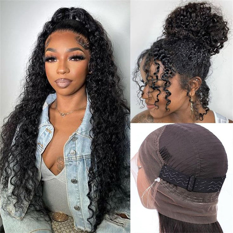 Perismoda Kinky Curly Invisi-Drawstring Snug Fit 360 Lace Wigs HD Transparent Full Frontal Human Hair Wigs