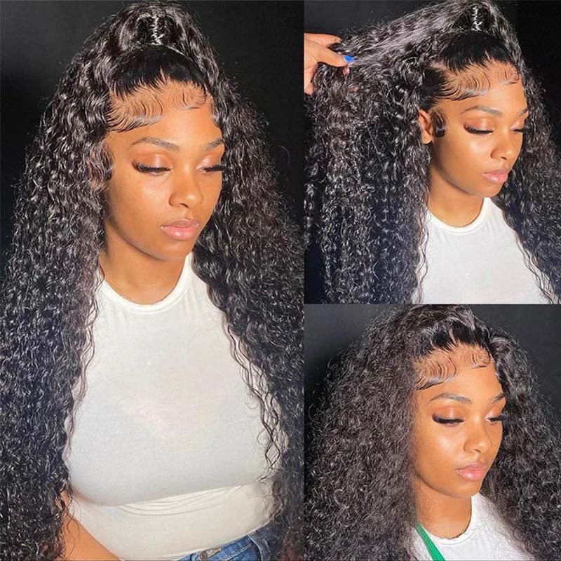 Curly Human Hair Transparent Lace Front Wig 6X6 Lace Closure Wig Pre Plucked For Women 210% Density - Perismoda Hair