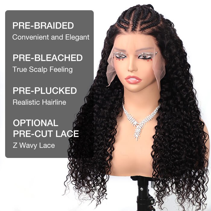 Curly Pre Braided Lace Front Wig 13x6 Full Lace Pre Bleached Wig - Perismoda Hair