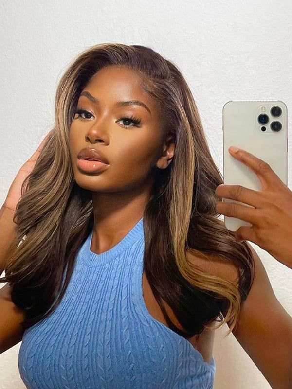 Perismoda 1B/30 Highlight Colored Body Wave 13x4 Lace Human Hair Balayaga Wigs