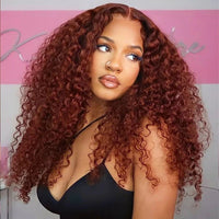 Perismoda #33 Reddish Brown Kinky Curly 7*5 Ready To Go Invisible Knot  Human Hair Wigs