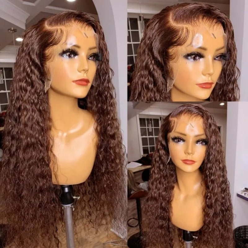 Dark Brown Water Wave 13x4 Transparent Lace Front Human Hair Wigs Pre Plucked With Baby Hair - Perismoda Hair