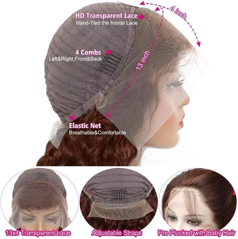 Dark Brown Water Wave 13x4 Transparent Lace Front Human Hair Wigs Pre Plucked With Baby Hair - Perismoda Hair