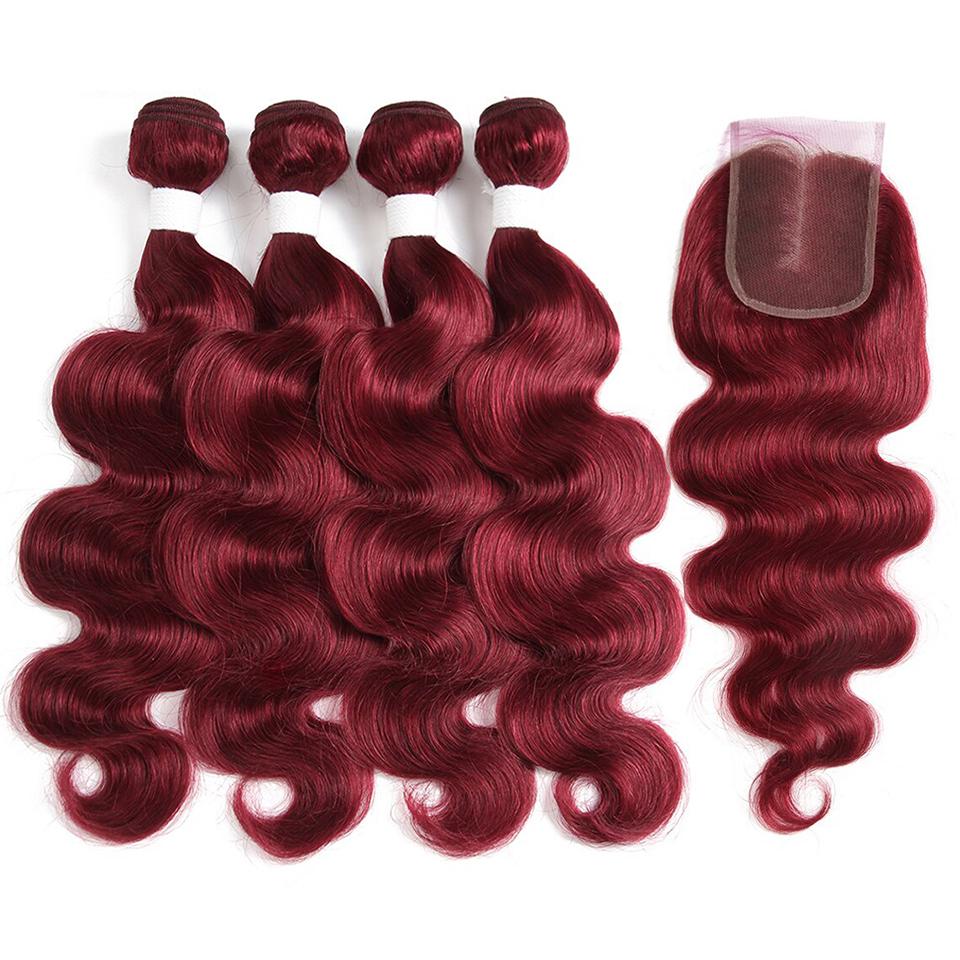Dark Red Burg body wave 4 Bundles With 4x4 Lace Closure 100% Real Human Hair - Perismoda Hair