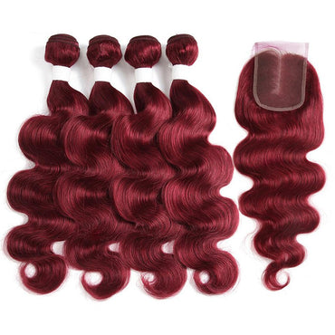 Dark Red Burg body wave 4 Bundles With 4x4 Lace Closure 100% Real Human Hair - Perismoda Hair