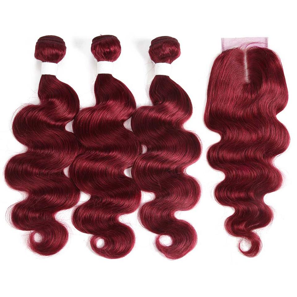 Dark Red Burg body wave 4 Bundles With 4x4 Lace Closure 100% Real Human Hair - Perismoda Hair