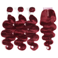 Dark Red Burg body wave 4 Bundles With 4x4 Lace Closure 100% Real Human Hair - Perismoda Hair