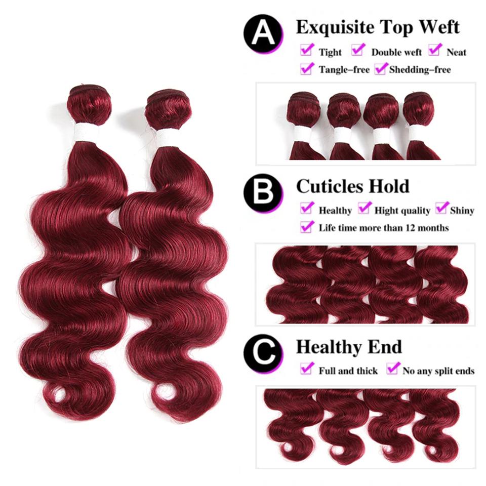 Dark Red Burg body wave 4 Bundles With 4x4 Lace Closure 100% Real Human Hair - Perismoda Hair