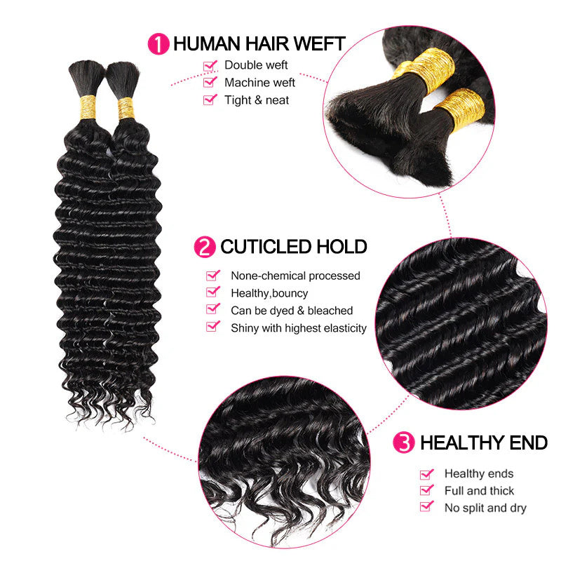 Perismoda Boho Braids Human Hair Deep Wave Bulk Human Hair for Braiding No Weft 1PC