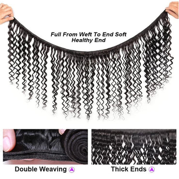 Deep Wave 3 Bundles with 4x4 Lace Closure with Baby Hair Natural Color - Perismoda Hair
