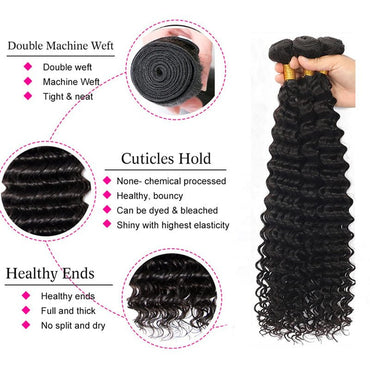 Deep Wave 3 Bundles with 4x4 Lace Closure with Baby Hair Natural Color - Perismoda Hair
